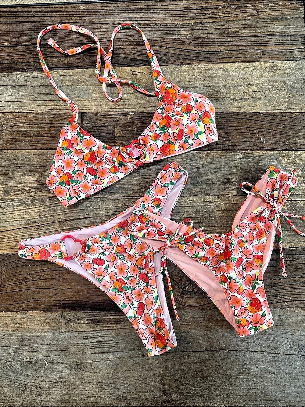 Blackbough Thea Berry Cherry Bikini Set Floral Bikini Set in Pink & Orange M